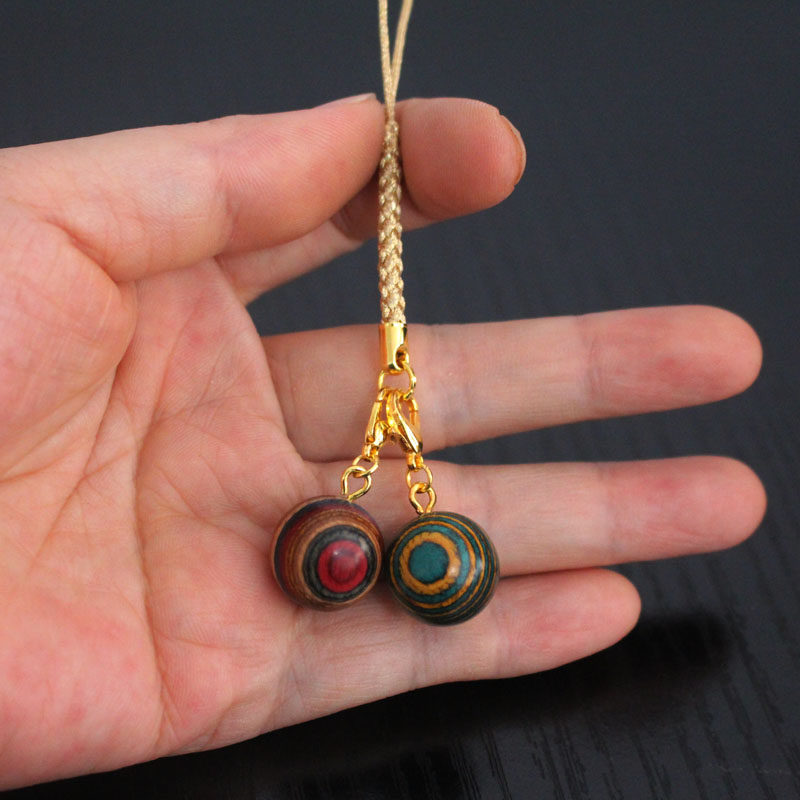 Colorful planet ball hand account mobile phone bag pendant jewelry car key chain solid wood creative gift pendant