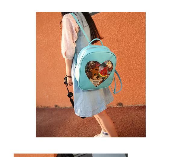 Sinh viên dễ thương Big Mac Macaron màu Retro Harajuku trong suốt Ba lô tình yêu túi đeo chéo yame