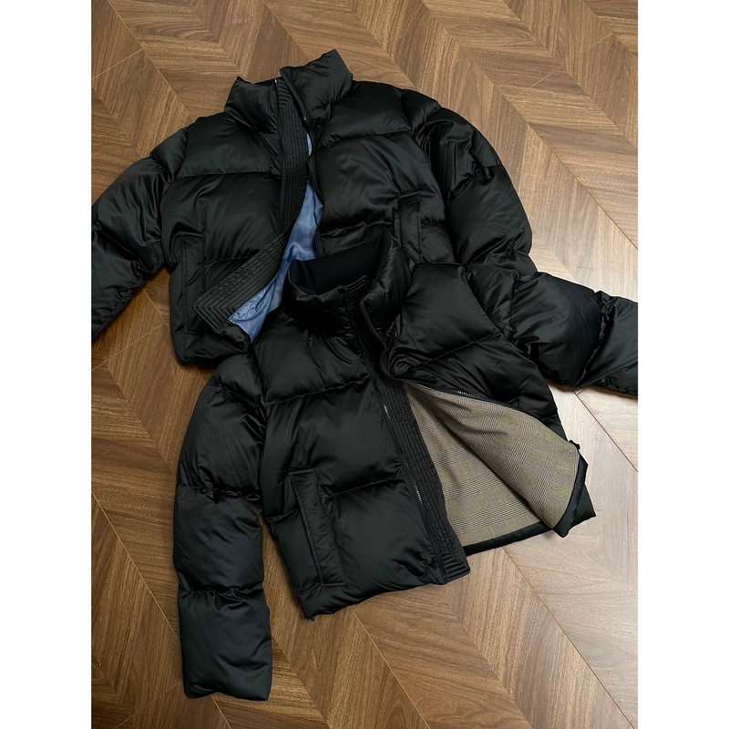 Taichiism 90 White Duck down Stand Collar Short Wide Boxy Satin Glossy “Blue Light” “Doug” down Jacket