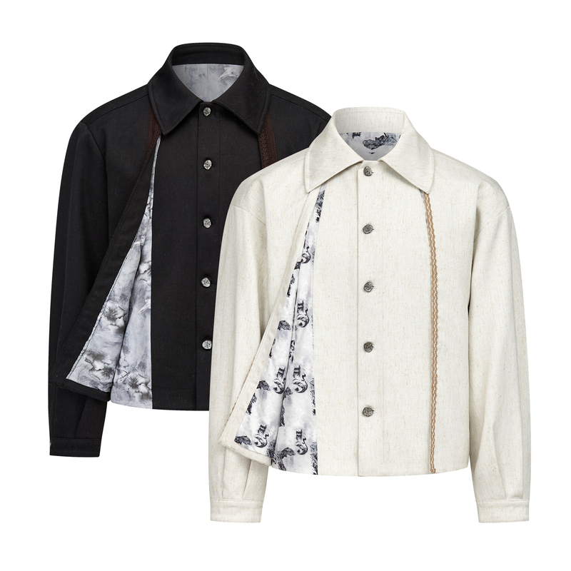 Taichiism Palace Floral Imported Linen Blend Fabric Short Wide Texture Woven Multi-Shape Spring Jacket