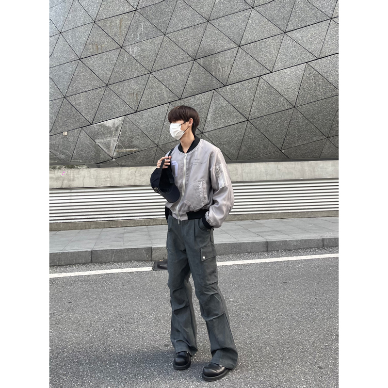 Taichiism Organza Embroidered Printed Double-Layer DIY Bomber Jacket Short Wide Coat Ma1