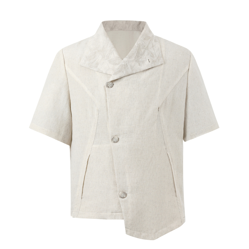 Taichiism Preacher 2.0 Deconstructed Jacquard Cardigan Asymmetrical Top with Unique Collar Short-Sleeve Shirt Taichiism Preacher 2.0 Deconstructed Jacquard Cardigan Asymmetrical Top with Unique Collar Short-Sleeve Shirt