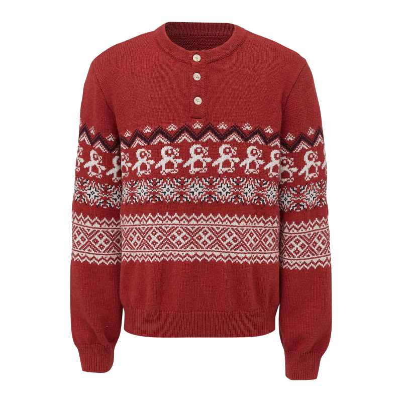 Taichiism “Christmas Penguin” Red Atmosphere-Feeling Fair Isle Retro Jacquard Soft and Waxy Knit Sweater