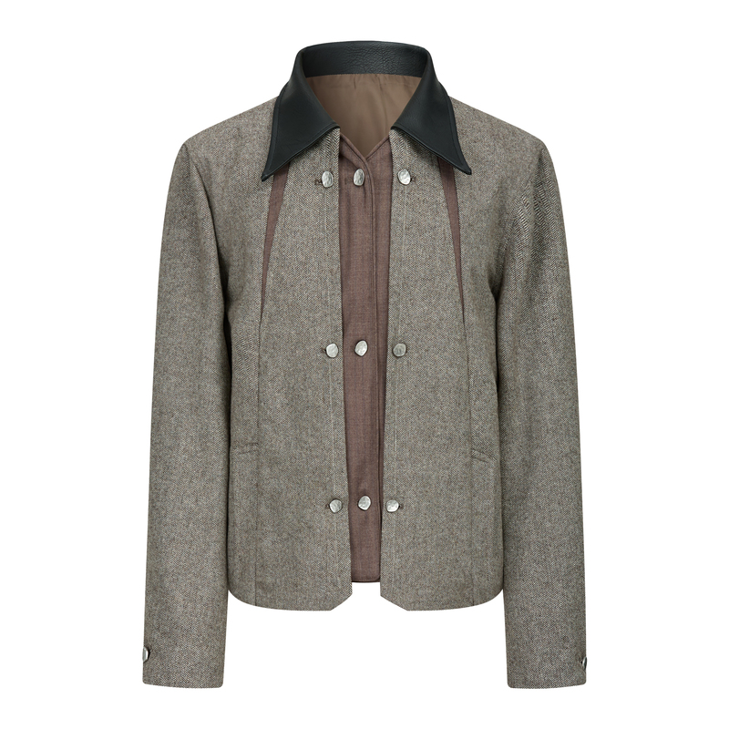 Taichiism “Palace Geometry” Wool Faux Two-Piece Multi-Pattern Herringbone Old Money Spring Jacket