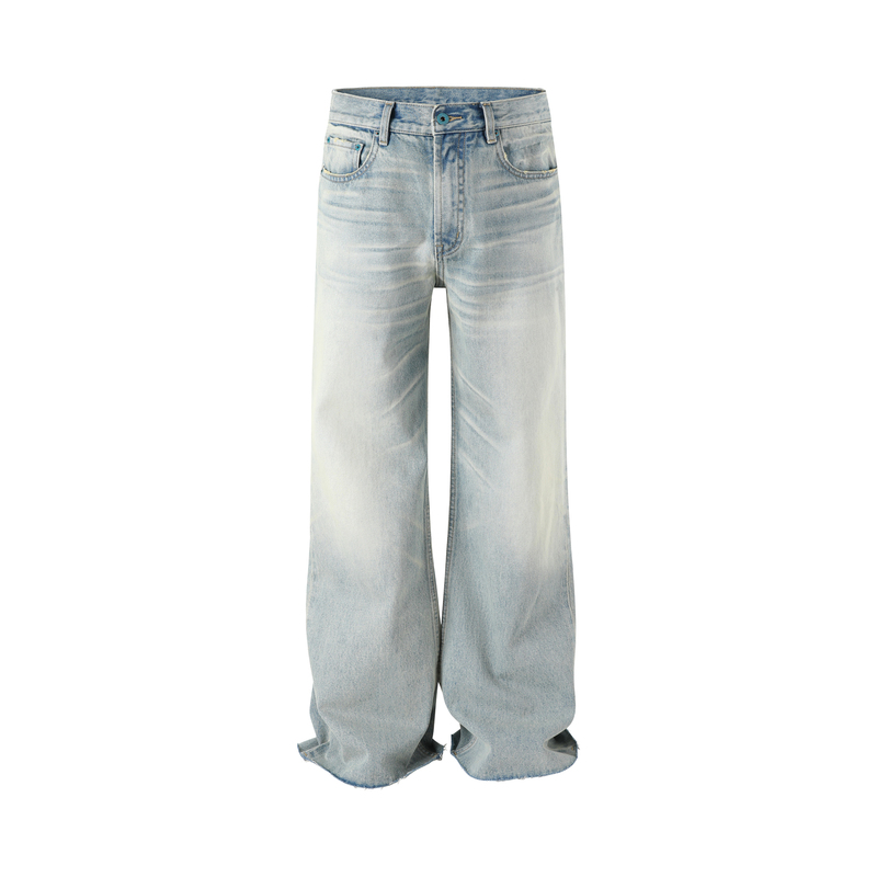 Taichiism "Lake Pearl" Summer Light-Colored Distressed Whiskered Washed Hand-Rubbed Straight-Leg Jeans