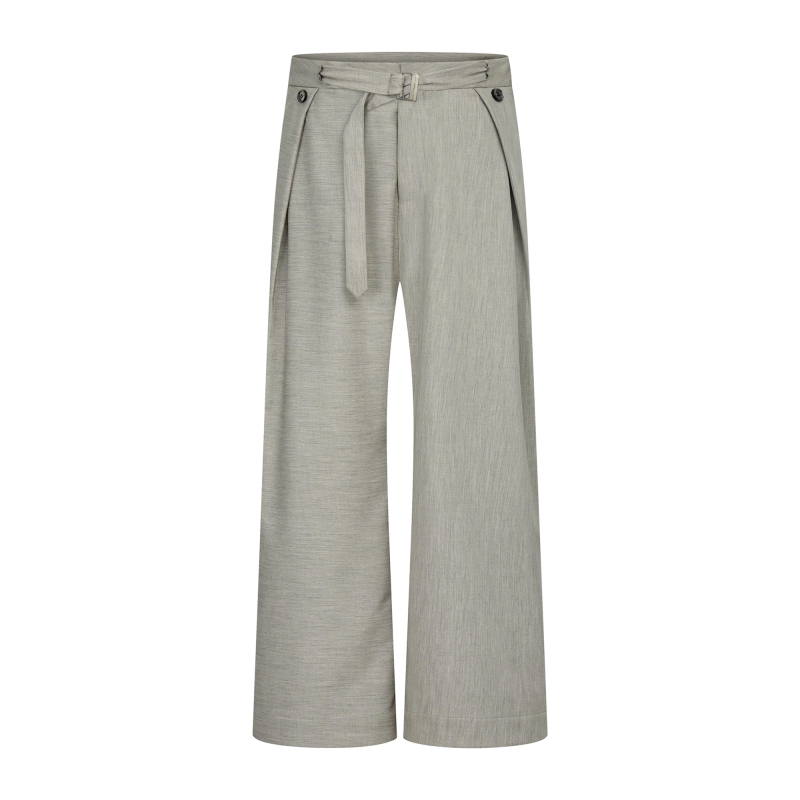 Taichiism Linen Pattern Casual Pleated Loose Robe'Zazen' Western Pants Wide-Leg Pants Spring and Summer Loose Long Pants