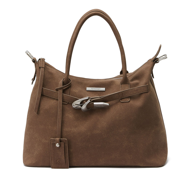 Taichiism “Strap Tote” Handbag, Dual-Use Buckle, Washed Suede Leather Commuter Tote Bag
