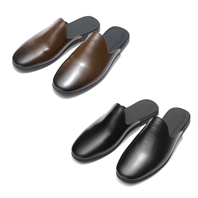 Taichiism Hotel Muller Cowhide Lazy Smoky Glossy Closed-Toe Slip-On Genuine Leather Birkenstock-Style Slippers