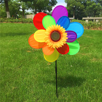 Double-layer fabric color petals Sunflower windmill Childrens toys Sun flower outdoor decoration advertising gifts