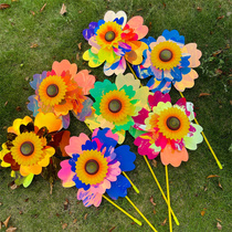 Double-layer color film color-changing sunflower windmill outdoor ground-inserting festival layout props advertising real estate decorations wholesale