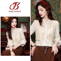 BEBE NOBLE New Chinese style national wind long sleeve snow-spinning shirt female spring autumn dress disc button embroidered lady blouse