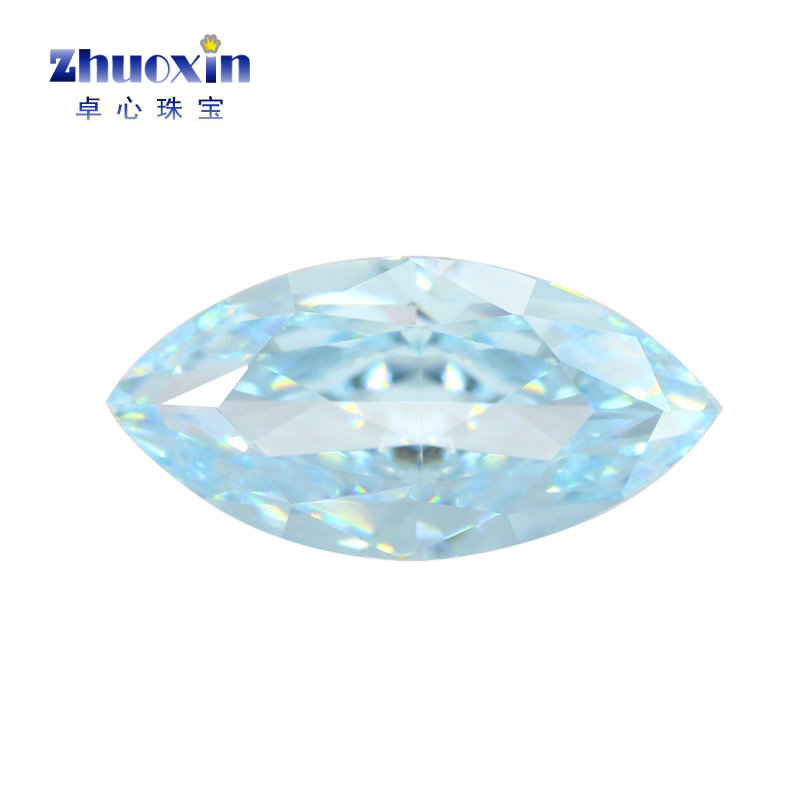 Ice blue ice flower cut marquise-shaped zircon bare stone Light sea blue zirconium leaf olive-shaped synthetic CZ pointed bottom main stone