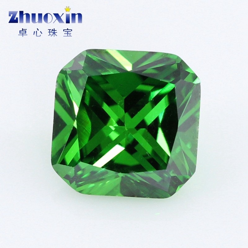 Square chamfered green zirconia bare stone ring face Emerald green CZ cubic zirconia small octagonal imitation diamond gemstone