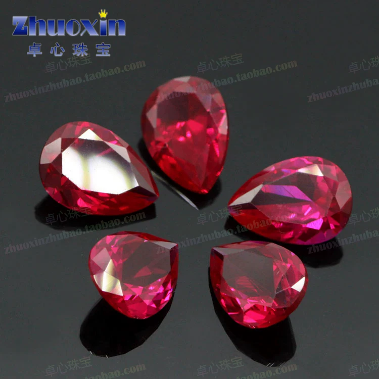 Synthesized artificial ruby gemstone for ring drop-shaped