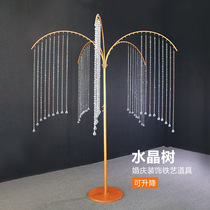 New Wedding Celebration Iron Art Crystal Tree Prop Wedding Ttai Decorated With Lifting Bead Curtain Five Heads Wishing Tree Road Leading