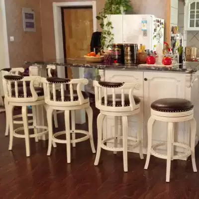 Bar stool Solid wood household high American chair rotating simple modern European stool backrest Bar table high stool