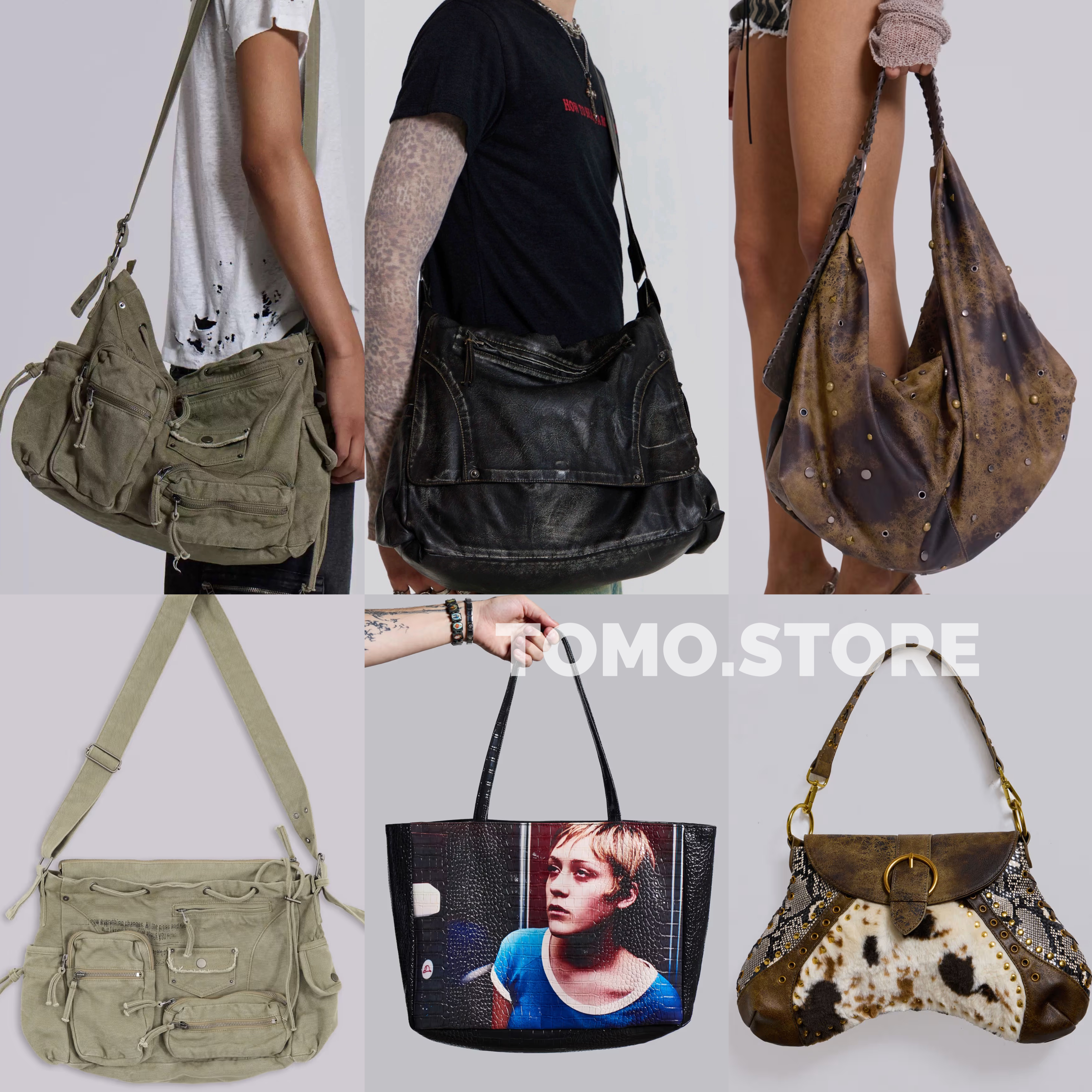 Jaded London千禧年牛仔包崔然竣同款做舊帆布斜挎包Ophidian奶牛