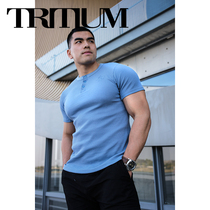 LIANG PIN Jacky Liang Pin Tritium Mens Two Tone Henry Collar Waffle Short Sleeve Top 02004