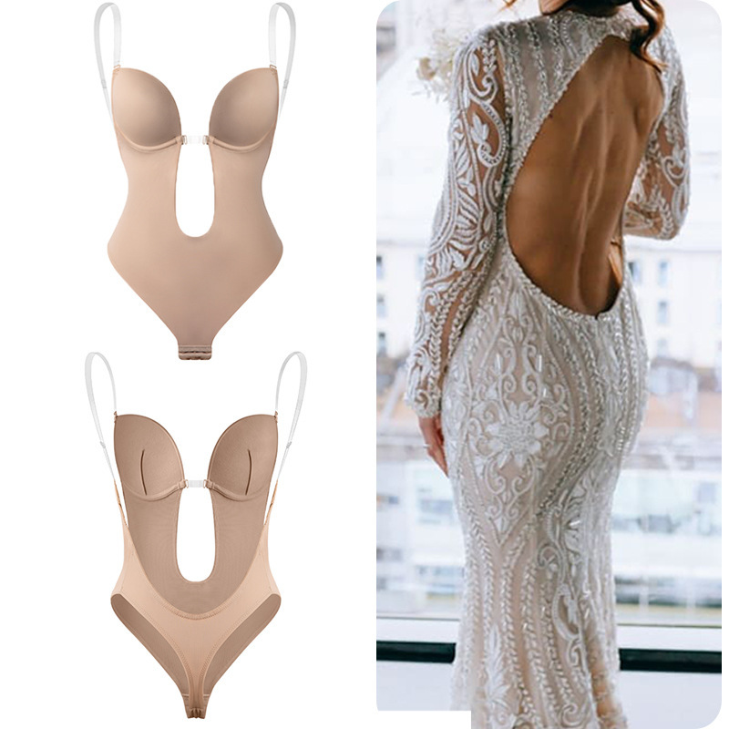 Backless Shapewear Bodysuit for Evening Dresses and Wedding Dresses, Deep V-Neck, Push-Up, Women's Lingerie, Invisible Shapewear