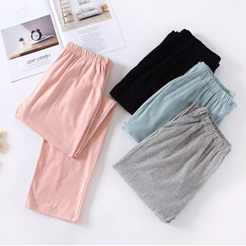 Women's Summer Casual Home Pants, Loose-Fitting, Large Size, Thin Cotton Pajama Pants for Air-Conditioned Rooms
