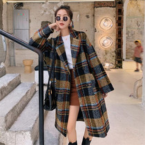 VOGCHAR 2021 new autumn and winter retro plaid woolen coat womens temperament Hepburn style Korean version loose long