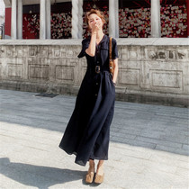 VOGCHAR 2021 summer French Hepburn mid-length dress womens new retro waist and slim temperament