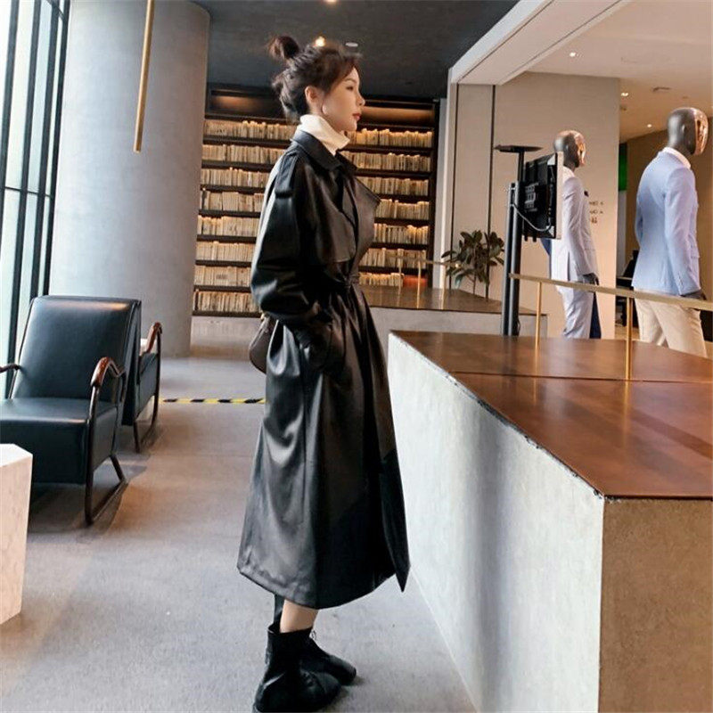 VOGCHAR black Herbentresses Windcoat Jacket Woman 2022 New autumn Winter Korean version Loose Long Version