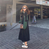 VOGCHAR 2021 new round neck sweater skirt womens spring and autumn long knee-length loose dress ins tide is thin