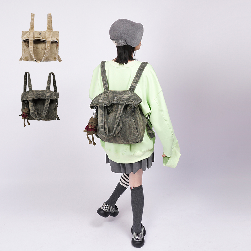 Rebirth Wild Style Y2K Trendy Computer Bag Single Shoulder Double Shoulder Backpack Denim School Commute Computer Bag