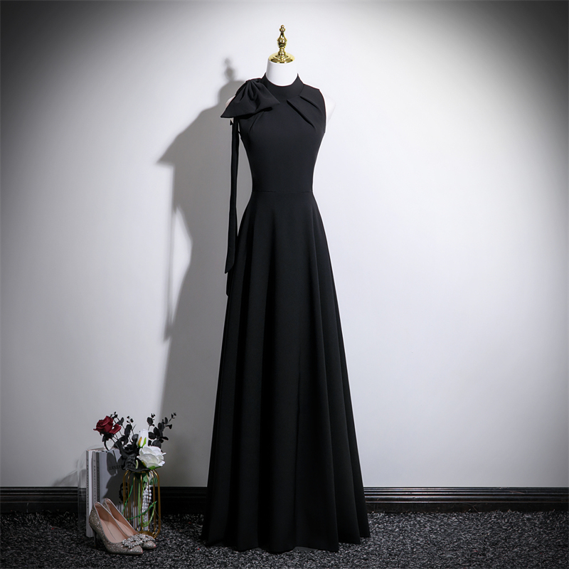 Black Halter-Neck Evening Dress, Sleeveless Long Dress, Slim Fit, Elegant, Coming-Of-Age Ceremony Host, Light Luxury, High-End Banquet Dress