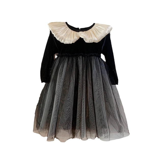 Girls dress spring and autumn 2023 new high-end little girl foreign style velvet plus velvet temperament dress skirt