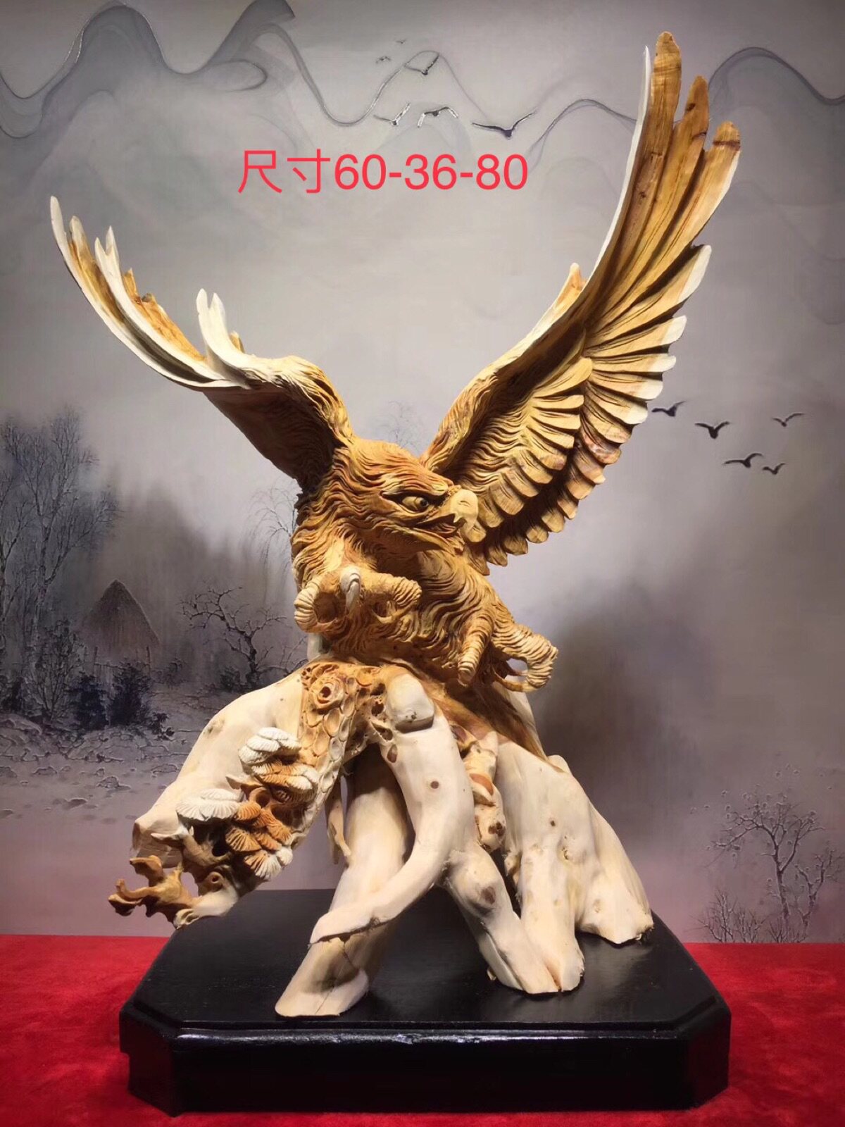 Root carving wood sculptor large exhibition Hongtu eagle Taihang Cliff Cypress Material Whole Material material clean and gift office pendulum piece