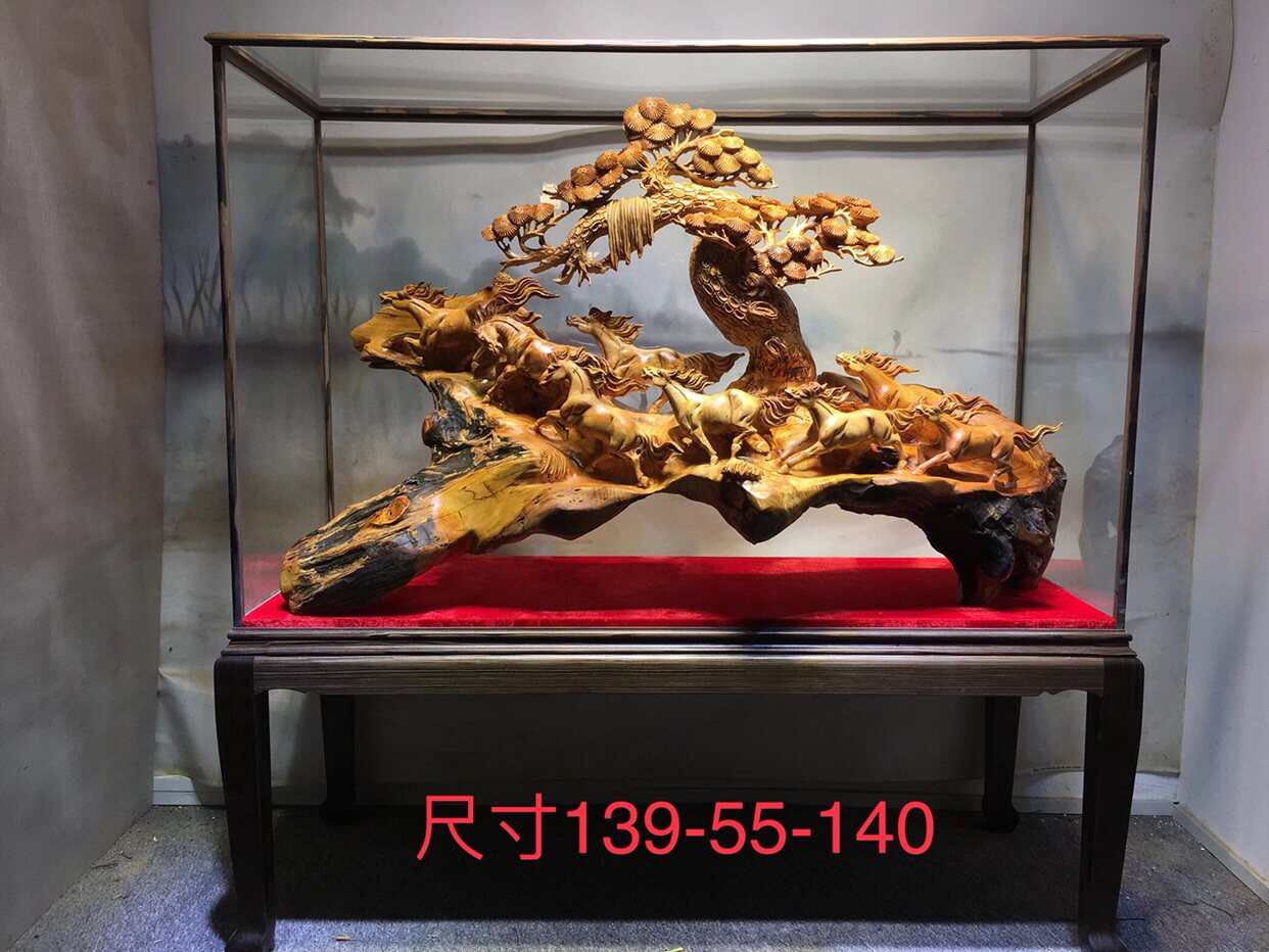 Root Carved Wood Carving Craft Gift Pendulum to Horse Octave Xiongfeng Cliff Berm Aging Old Stock Bottom Color Gold Yellow Oily Flavor