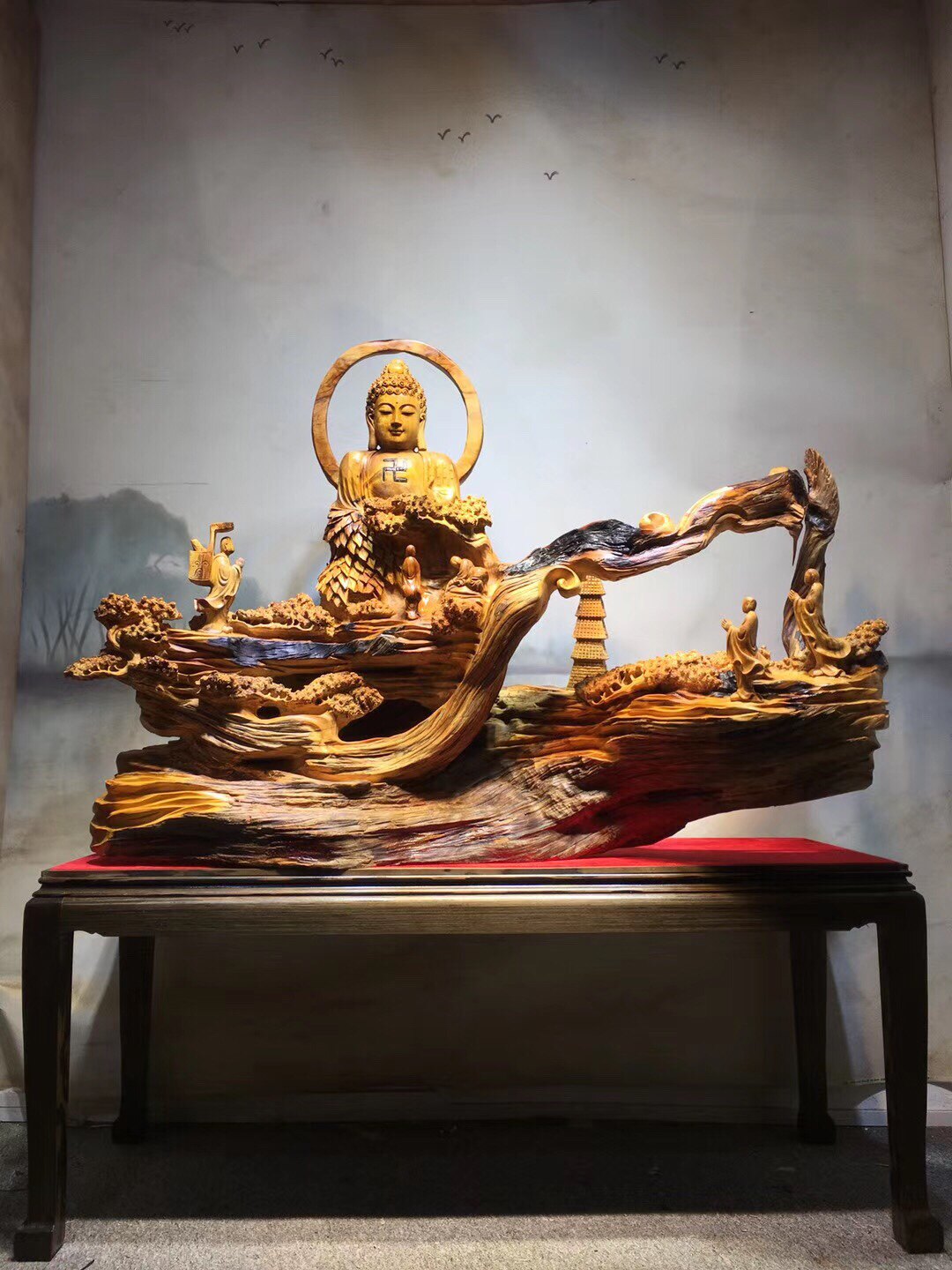 Root carved wood carving ornaments Ten Thousand Buddhas Chaozong Chenhua Cliff Cypress old material material clean gift home mood ornaments