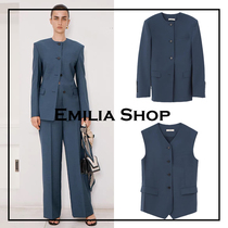 Buyer shop spot RECTO suit 21s new navy blue collarless wool jacket vest jacket wide leg pants