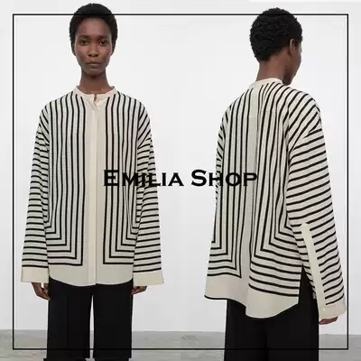 Spot Toteme shirt 21 new letter geometric label stripe print silk irregular loose shirt top