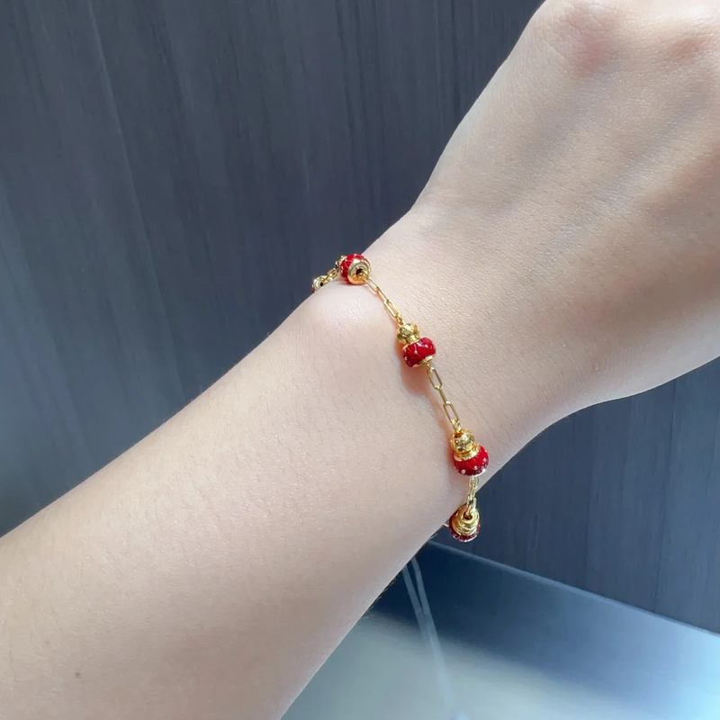Chow Tai Fook New Product Praise Series Pure Gold 999 Colorful Drum Five-Flower Gourd Gold Gilded Bracelet for Women R40554