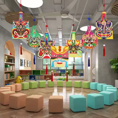 Chinese style horse horse Peking opera face mask creative wooden air charm Kindergarten classroom corridor Quintessence ring creation pendant