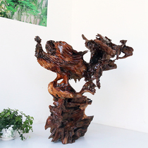 3 pieces of sculptures 7 points of natural root carved wood sculptures Phoenix pendulum pieces Creative Home Decorative Goods Office Handicraft Qiao relocating