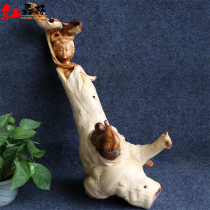 Root carving beauty wood carving Taihang Mountain Thuja character He Xiangu Feng Shui office furniture ornaments