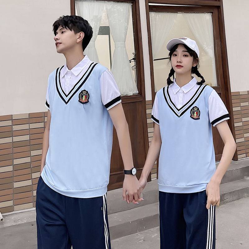 Graduation High Three Ins Port Wind Class Service Summer Short Sleeve Suit Junior High School Student Yingren College Wind High School Uniforms