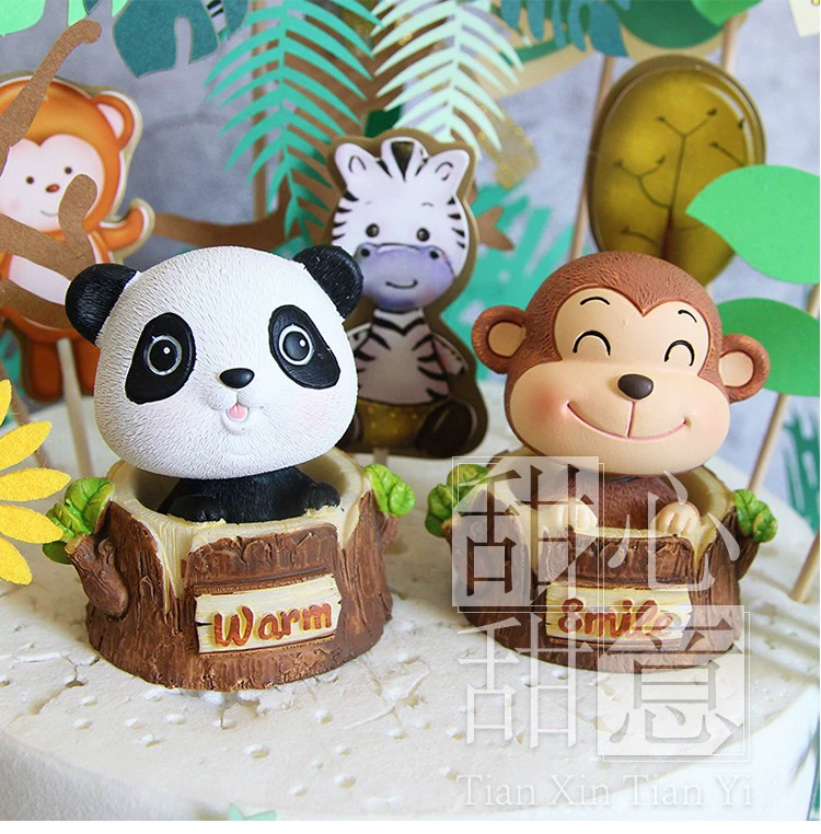 Rừng nhiệt đới rừng nhiệt đới Chủ đề trang trí bánh trang trí Thẻ Tiger Panda Monkey Sinh nhật trang trí bánh sinh nhật - Trang trí nội thất