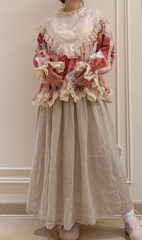 Ztj Wisteria Street Spring New Collection Mori-Style Floral Patchwork Embroidered Lace Heavy Craft Loose Stand Collar Shirt Top