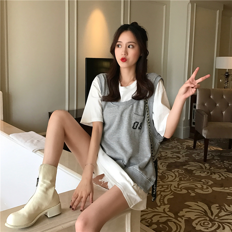 VK旗艦店 韓系復古學院風背心套裝短袖裙裝