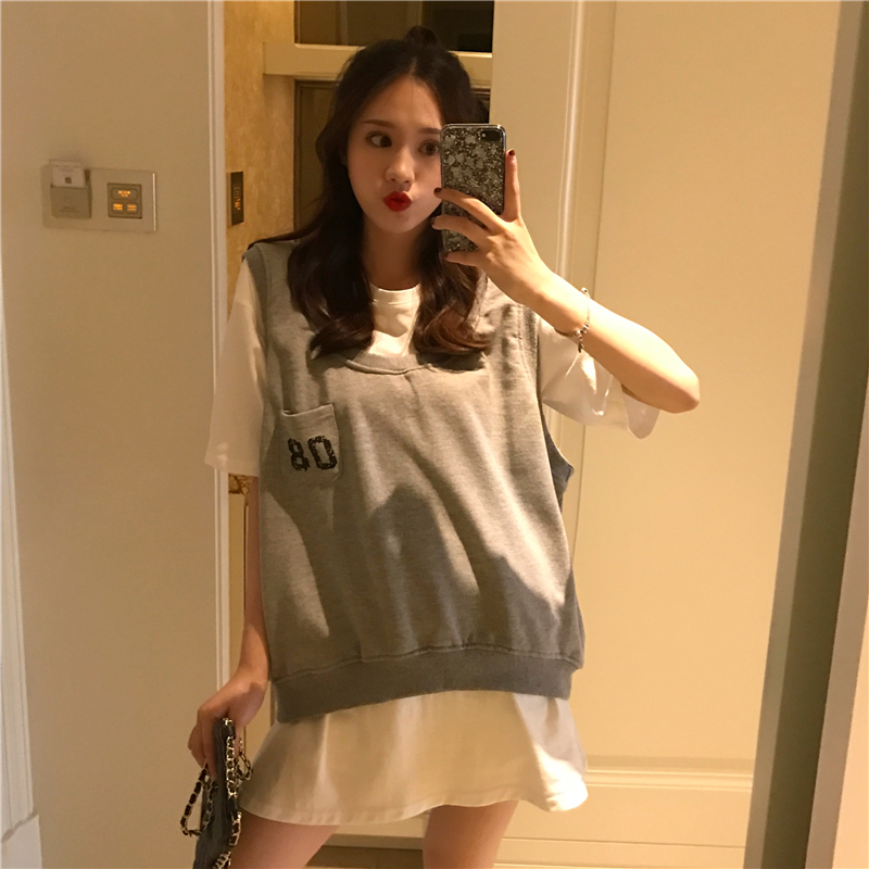 VK旗艦店 韓系復古學院風背心套裝短袖裙裝