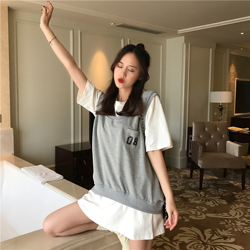VK旗艦店 韓系復古學院風背心套裝短袖裙裝