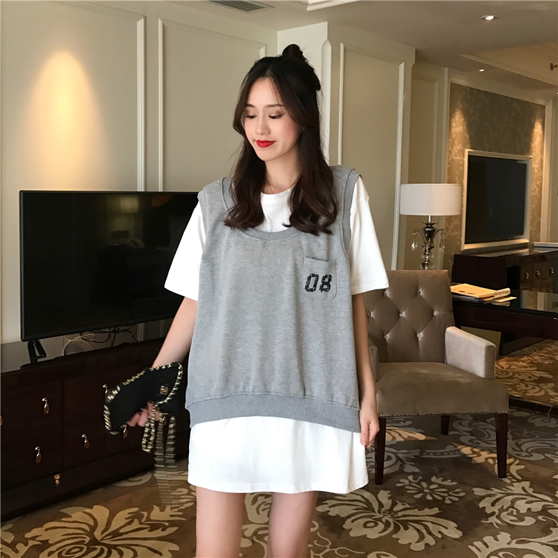 VK旗艦店 韓系復古學院風背心套裝短袖裙裝