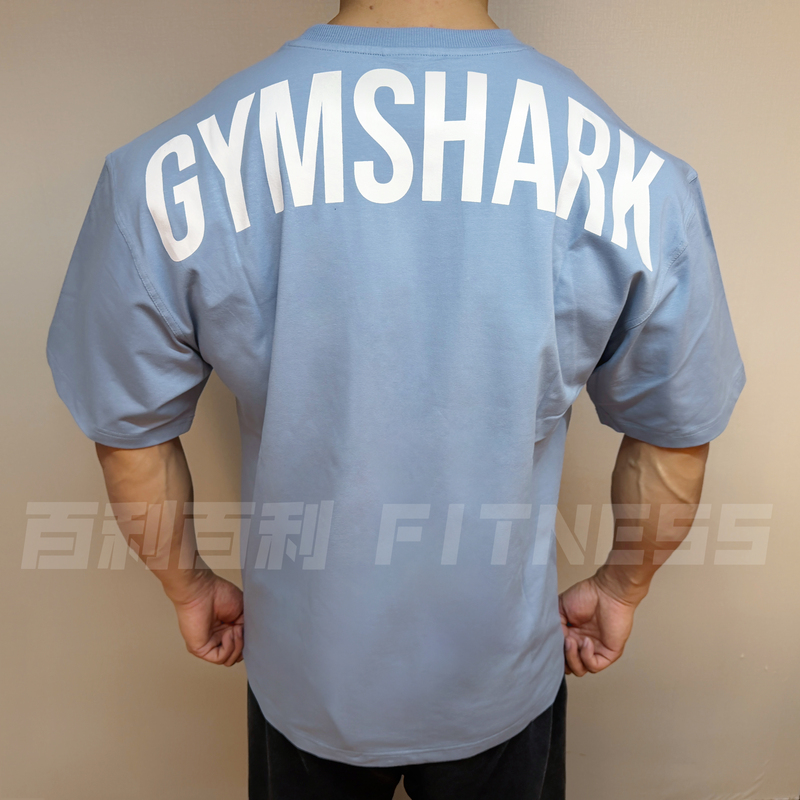 Powerful Gymshark Power Uk Shark Men's Explosive Letter Sports Elastic Loose Short-Sleeve T-Shirt