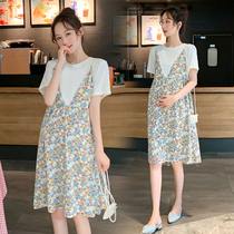 Angel mommy~Maternity dress summer fake two pregnancy loose thin chiffon skirt Summer maternity dress
