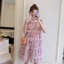 Angel mommy ~ pregnant womens clothing fashion small fresh chiffon floral long large size pregnant womens dress tide